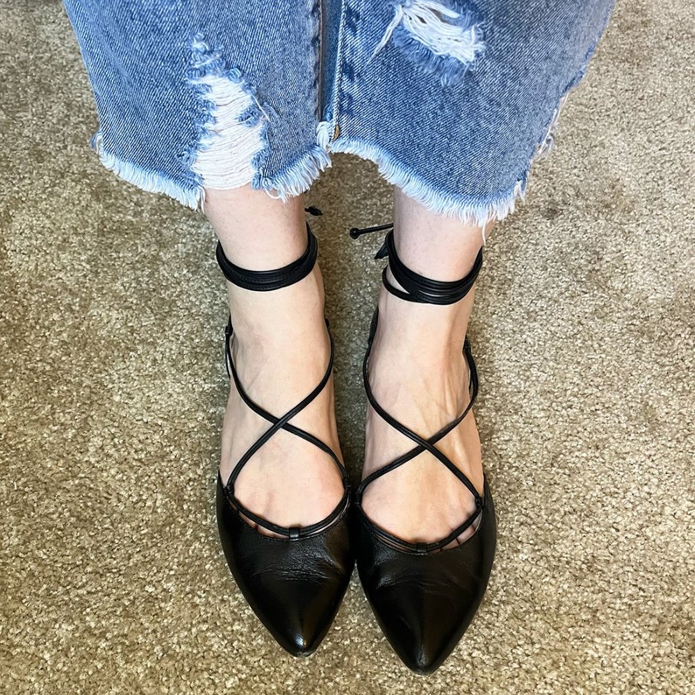 Anne Klein Black Lace Up Ballet Flats